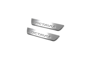 Illuminated LED Door Sill Tread Plates Skoda Octavia IV (A8) 2020+ With Octavia Logo Skoda Led Door Sills opdesign
