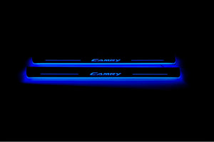 Illuminated LED Door Sill Tread Plates Toyota Camry V50 2012-2018 With Camry Logo Toyota Led Door Sills opdesign