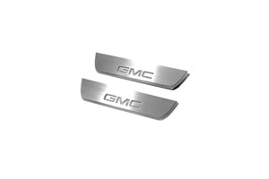 Illuminated LED Door Sill Tread Plates GMC Terrain II 2018+ With GMC DENALI Logo GMC Led Door Sills opdesign