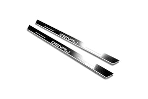 Illuminated LED Door Sill Tread Plates GMC Sierra V 2018+ With DENALI Logo GMC Led Door Sills opdesign