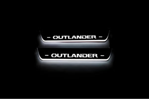 Illuminated LED Door Sill Tread Plates Mitsubishi Outlander II 2007-2012 With Outlander Logo Mitsubishi Led Door Sills opdesign