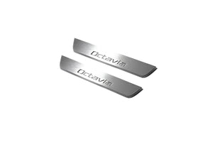 Illuminated LED Door Sill Tread Plates Skoda Octavia II (A5) 2004-2013 With Octavia Logo Skoda Led Door Sills opdesign