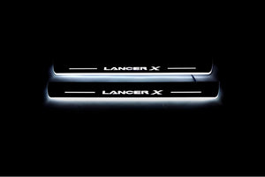 Illuminated LED Door Sill Tread Plates Mitsubishi Lancer X 2007-2017 With Lancer X Logo Mitsubishi Led Door Sills opdesign