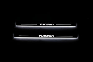 Illuminated LED Door Sill Tread Plates Hyundai Tucson I 2004-2015 With Tucson Logo Hyundai Led Door Sills opdesign
