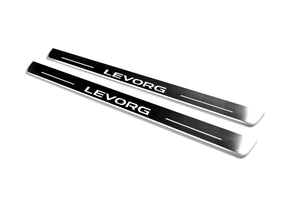 Illuminated LED Door Sill Tread Plates Subaru Levorg I 2014-2020 With Levorg Logo Subaru Led Door Sills opdesign