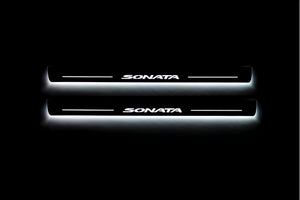 Illuminated LED Door Sill Tread Plates Hyundai Sonata VIII 2020+ With Sonata Logo Hyundai Led Door Sills opdesign