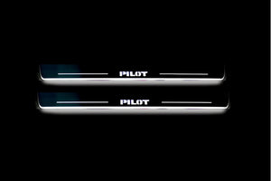 Illuminated LED Door Sill Tread Plates Honda Pilot II 2008-2015 With Pilot Logo Honda Led Door Sills opdesign