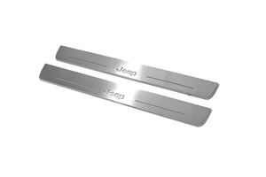 Illuminated LED Door Sill Tread Plates Jeep Grand Cherokee IV 2010-2021 With Jeep Logo Jeep Led Door Sills opdesign