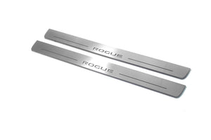 Illuminated LED Door Sill Tread Plates Nissan Rogue II 2014-2020 With Rogue Logo Nissan Led Door Sills opdesign