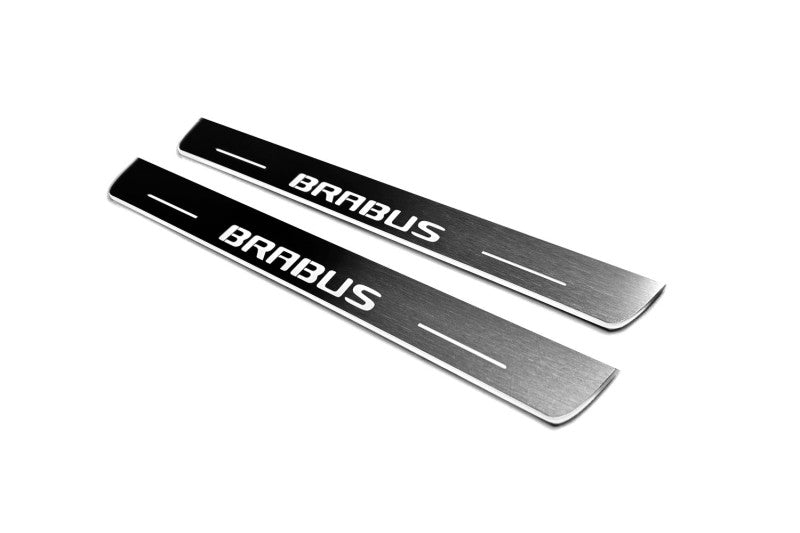 Mercedes C W205 2014-2021 LED Door Sills Illuminated Scuff Brabus Logo Stainless Steel Entry Guards