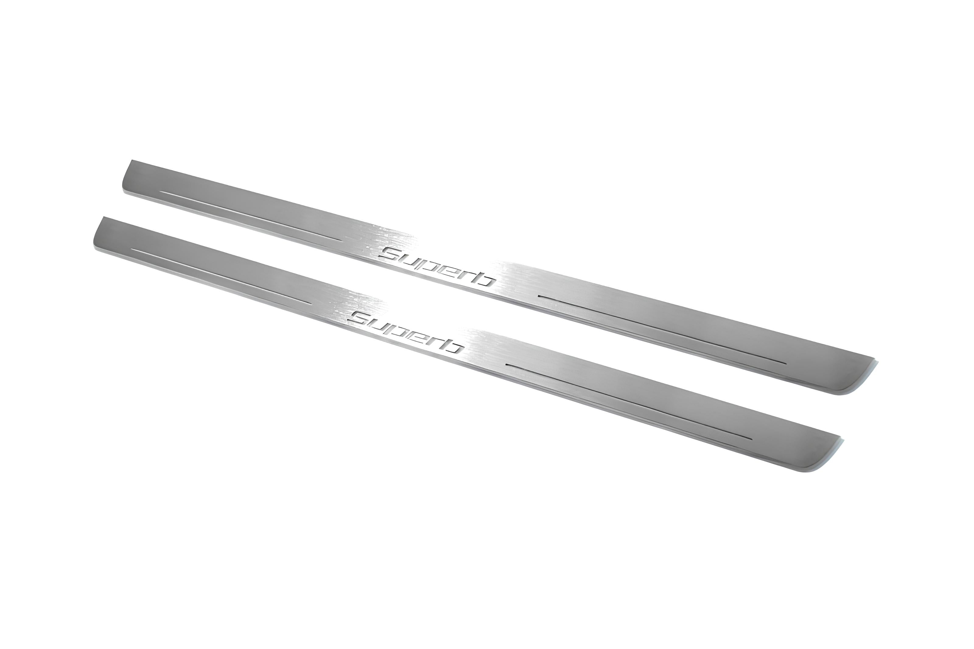 Illuminated LED Door Sill Tread Plates Skoda SuperB II 2008-2015 With SuperB Logo Skoda Led Door Sills opdesign