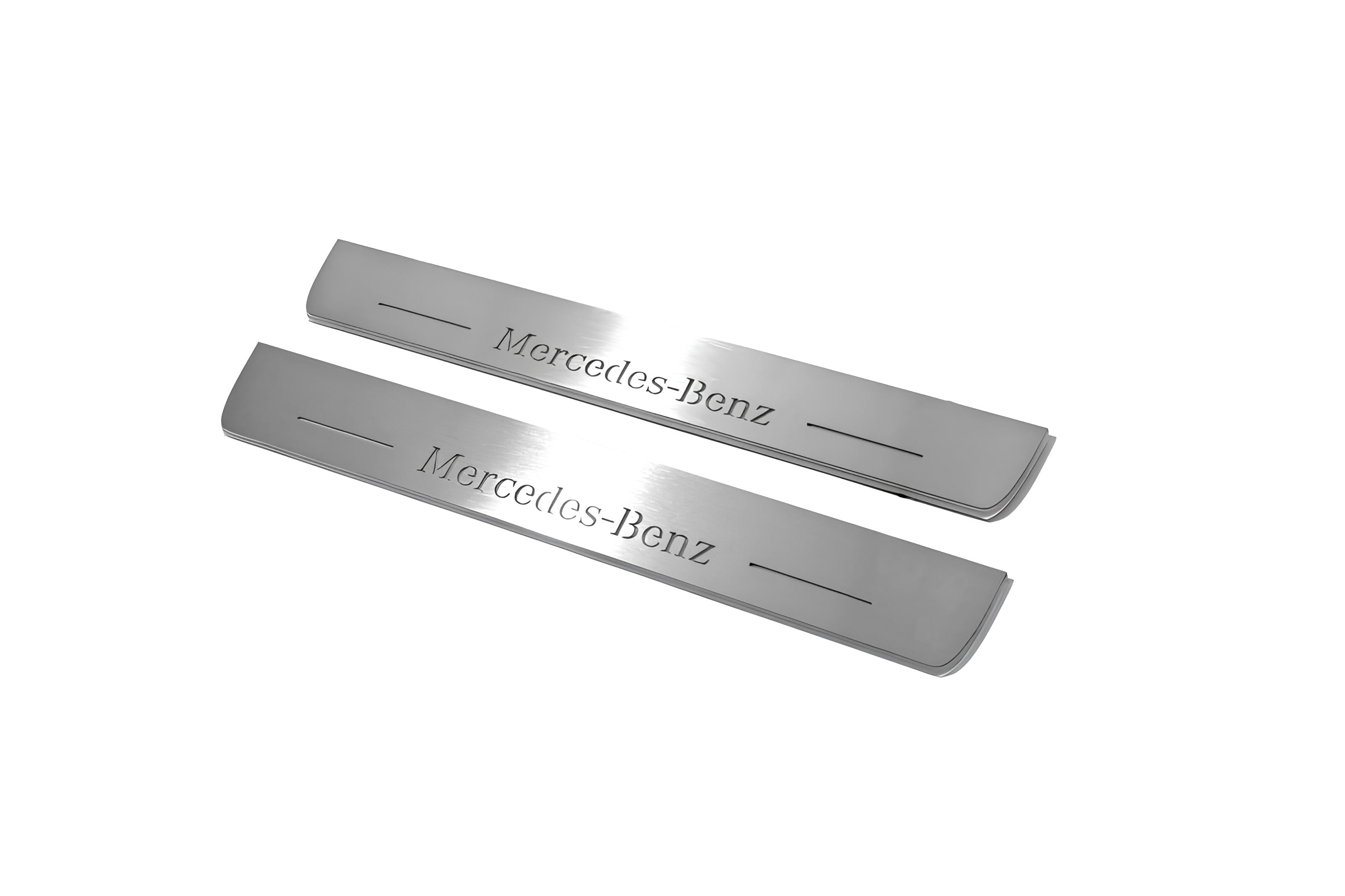 Illuminated LED Door Sill Tread Plates Mercedes E W213 2016-2023 With Mercedes-Benz Logo Mercedes Led Door Sills opdesign