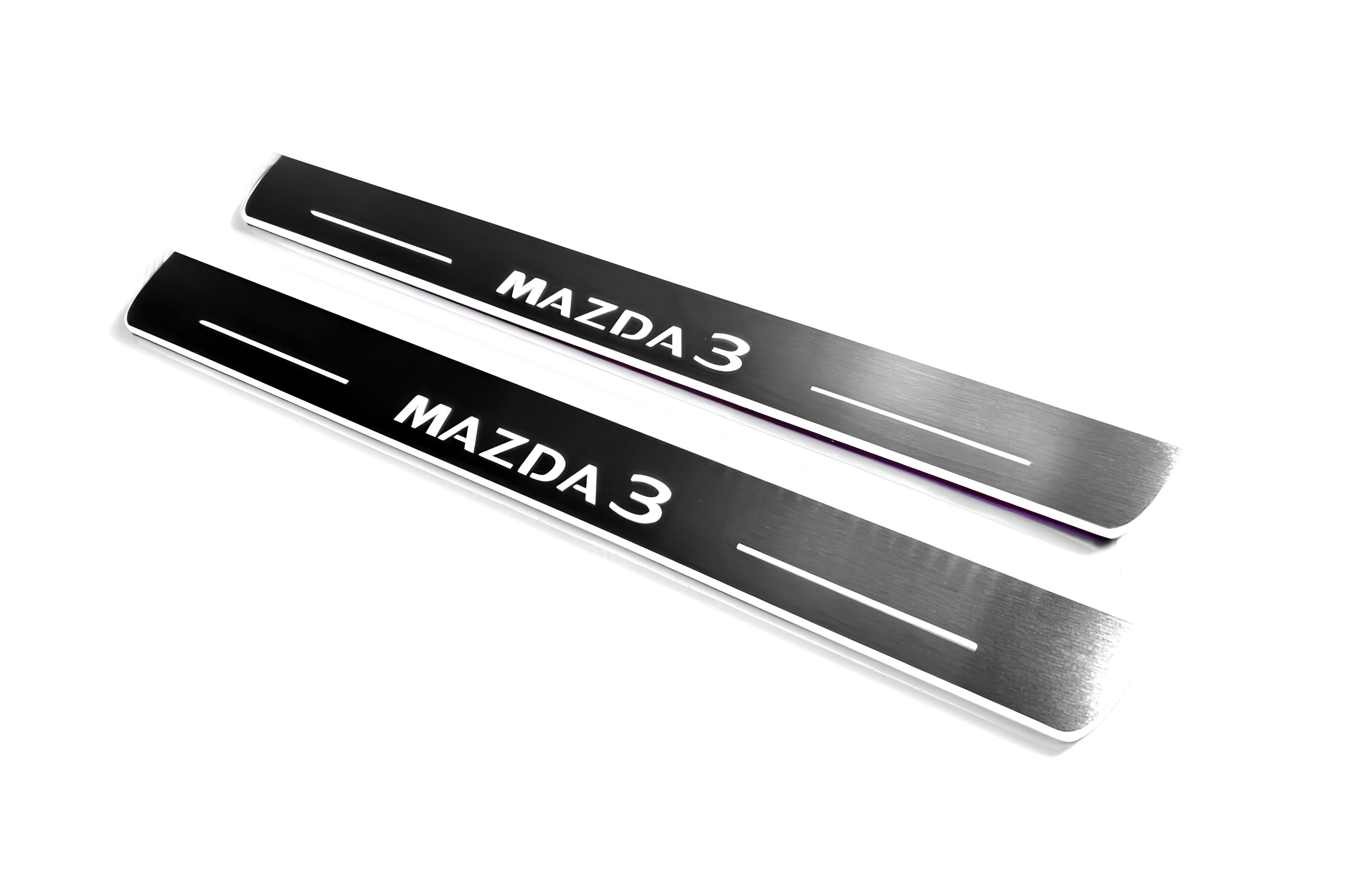 Illuminated LED Door Sill Tread Plates Mazda 3 IV 2019+ With Mazda 3 Logo Mazda Led Door Sills opdesign