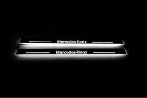 Illuminated LED Door Sill Tread Plates Mercedes E W124 1985-1996 With Mercedes-Benz Logo Mercedes Led Door Sills opdesign