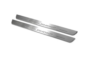 Illuminated LED Door Sill Tread Plates Toyota Highlander IV 2019+ With Highlander Logo Toyota Led Door Sills opdesign