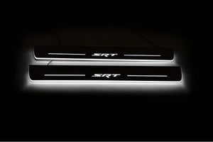 Illuminated LED Door Sill Tread Plates Jeep Grand Cherokee IV 2010-2021 With SRT Logo Jeep Led Door Sills opdesign