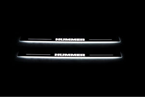 Illuminated LED Door Sill Tread Plates Hummer H2 2002-2009 With Hummer Logo Hummer Led Door Sills opdesign