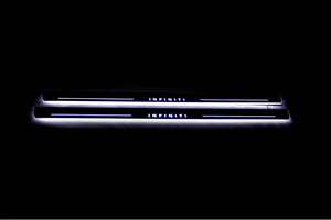 Illuminated LED Door Sill Tread Plates Infiniti Q60 2016+ With Infiniti Logo Infiniti Led Door Sills opdesign