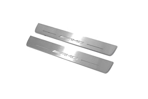 Illuminated LED Door Sill Tread Plates Mercedes E W213 2016-2023 With AMG Logo Mercedes Led Door Sills opdesign