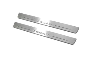 Illuminated LED Door Sill Tread Plates Renault Logan II 2013-2020 With Logan Logo Renault Led Door Sills opdesign