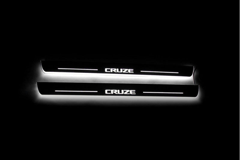 Chevrolet Cruze II 2016+ LED Door Sills Illuminated Scuff Cruze Logo Stainless Steel Entry Guards