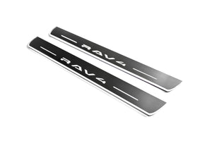 Illuminated LED Door Sill Tread Plates Toyota Rav4 VI 2025+ With Rav4 Logo Toyota Led Door Sills decoinfabric