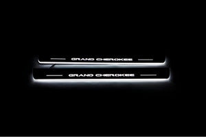 Illuminated LED Door Sill Tread Plates Jeep Grand Cherokee IV 2010-2021 With Grand Cherokee Logo Jeep Led Door Sills opdesign