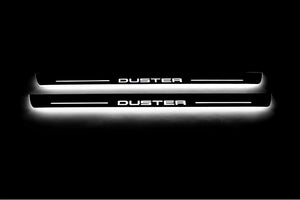 Illuminated LED Door Sill Tread Plates Renault Duster I 2010-2018 With Duster Logo Renault Led Door Sills opdesign