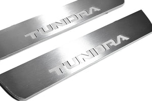 Illuminated LED Door Sill Tread Plates Toyota Tundra III 2014-2021 With Tundra Logo Toyota Led Door Sills opdesign