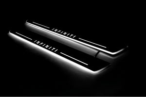 Illuminated LED Door Sill Tread Plates Infiniti Q70 2013-2019 With Infiniti Logo Infiniti Led Door Sills opdesign
