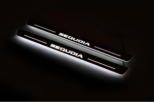 Illuminated LED Door Sill Tread Plates Toyota Sequoia II 2008-2022 With Sequoia Logo Toyota Led Door Sills opdesign