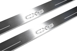 Illuminated LED Door Sill Tread Plates Mazda II 2016+ With CX-9 Logo Mazda Led Door Sills opdesign
