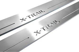 Illuminated LED Door Sill Tread Plates Nissan X-Trail T32 2014+ With X-Trail Logo Nissan Led Door Sills opdesign