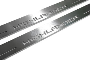 Illuminated LED Door Sill Tread Plates Toyota Highlander IV 2019+ With Highlander Logo Toyota Led Door Sills opdesign