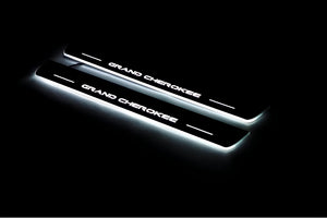 Illuminated LED Door Sill Tread Plates Jeep Grand Cherokee IV 2010-2021 With Grand Cherokee Logo Jeep Led Door Sills opdesign