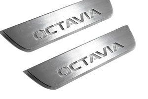 Illuminated LED Door Sill Tread Plates Skoda Octavia IV (A8) 2020+ With Octavia Logo Skoda Led Door Sills opdesign