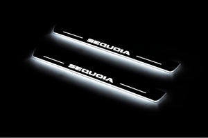Illuminated LED Door Sill Tread Plates Toyota Sequoia II 2008-2022 With Sequoia Logo Toyota Led Door Sills opdesign