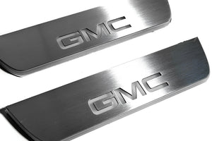 Illuminated LED Door Sill Tread Plates GMC Terrain II 2018+ With GMC DENALI Logo GMC Led Door Sills opdesign