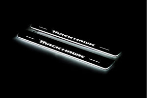 Illuminated LED Door Sill Tread Plates Jeep Grand Cherokee IV 2010-2021 With TrackHawk Logo Jeep Led Door Sills opdesign