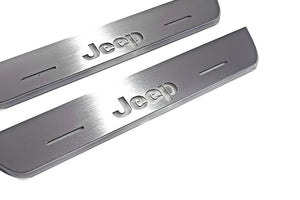Illuminated LED Door Sill Tread Plates Jeep Grand Cherokee III 2005-2010 With Grand Cherokee Logo Jeep Led Door Sills opdesign