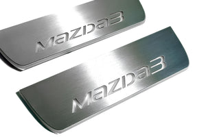 Illuminated LED Door Sill Tread Plates Mazda 3 III 2013-2019 With Mazda 3 Logo Mazda Led Door Sills opdesign