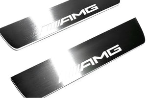 Illuminated LED Door Sill Tread Plates Mercedes E W211 2002-2009 With AMG Logo Mercedes Led Door Sills opdesign