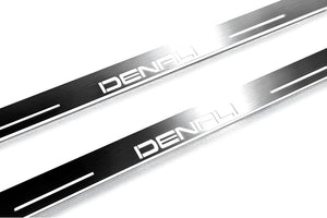 Illuminated LED Door Sill Tread Plates GMC Sierra V 2018+ With DENALI Logo GMC Led Door Sills opdesign