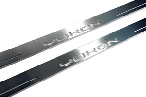 Illuminated LED Door Sill Tread Plates GMC Yukon V 2020+ With Yukon Logo GMC Led Door Sills opdesign
