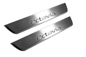 Illuminated LED Door Sill Tread Plates Skoda Octavia II (A5) 2004-2013 With Octavia Logo Skoda Led Door Sills opdesign