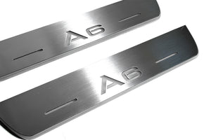 Illuminated LED Door Sill Tread Plates Audi A6 C7 2011-2018 With Audi A6 Logo Audi Led Door Sills decoinfabric