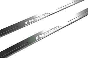 Illuminated LED Door Sill Tread Plates Dodge RAM 2500 V 2019+ With REBEL Logo Dodge Led Door Sills opdesign