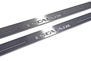 Illuminated LED Door Sill Tread Plates Cadillac Escalade IV 2014-2020 With Escalade Logo Cadillac Led Door Sills decoinfabric