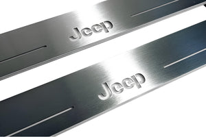 Illuminated LED Door Sill Tread Plates Jeep Grand Cherokee IV 2010-2021 With Jeep Logo Jeep Led Door Sills opdesign