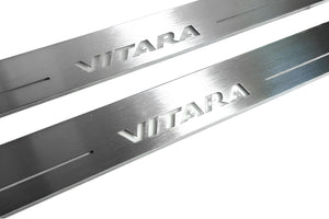 Illuminated LED Door Sill Tread Plates Suzuki Vitara 2015+ With Vitara Logo Suzuki Led Door Sills opdesign